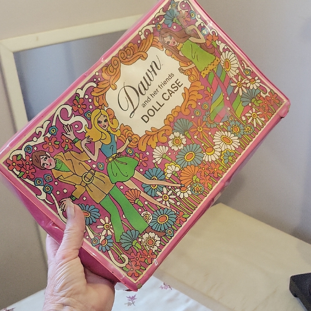 Vintage 1970s Topper Dawn  Doll Case with Colorful Floral Design